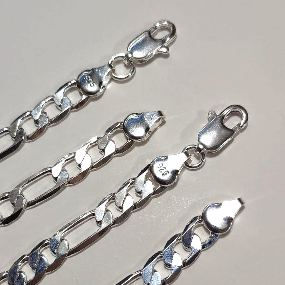 925 Silver Necklace Bracelet Set Figaro Chain Link Men's Birthday Gift - NEW!